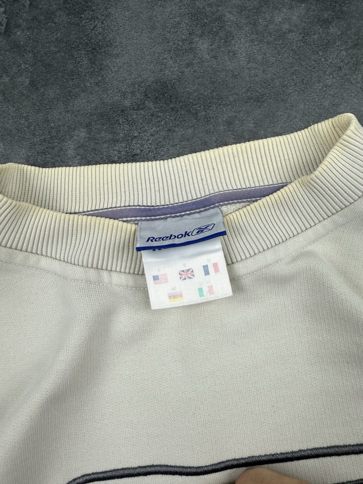 Vintage Reebok Sweatshirt Embroidered Logo Cream Y2k 90s Mens Size S