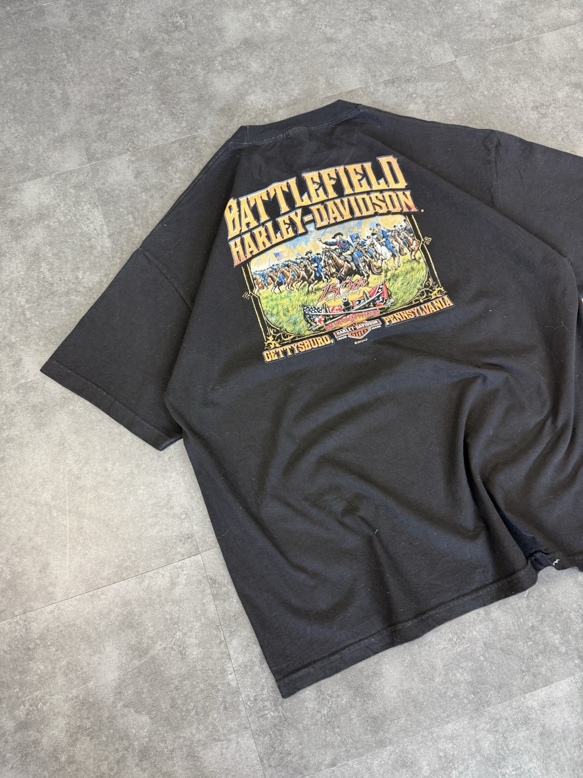 Harley Davidson Y2k Biker Grunge Spellout T-Shirt Battlefield Size XL