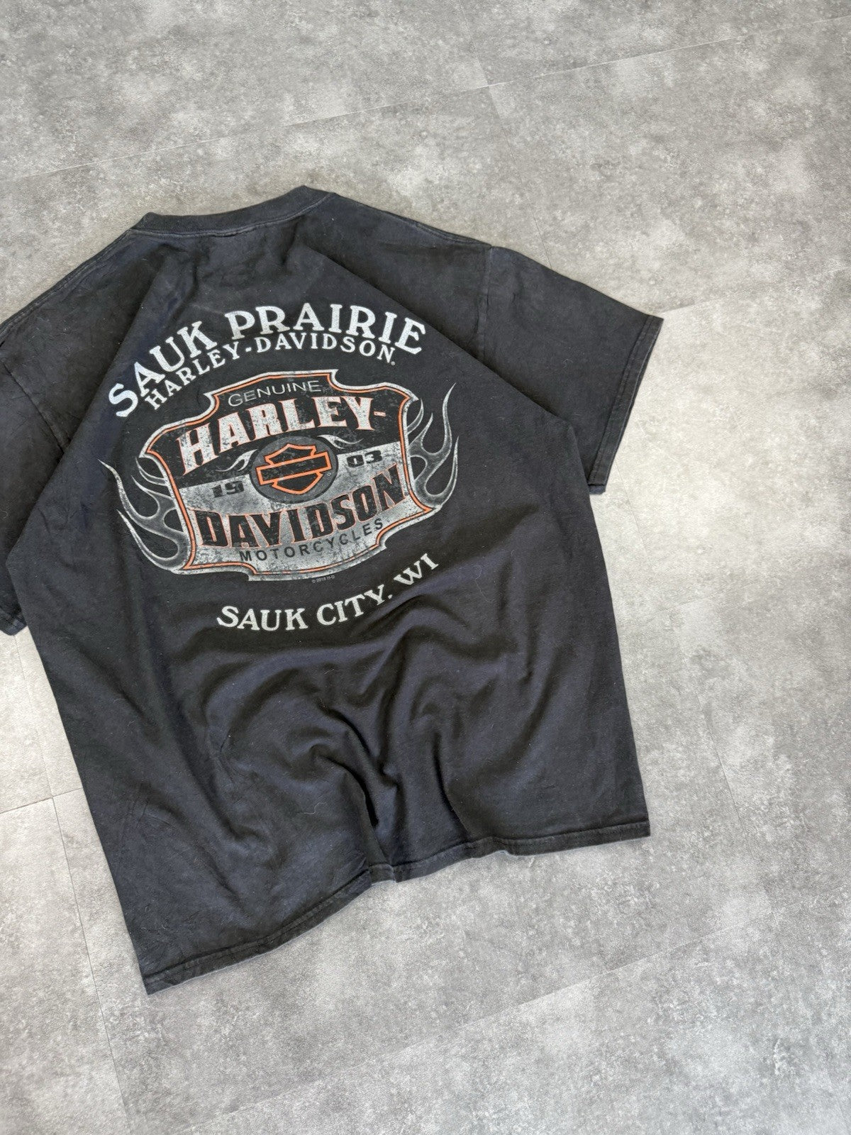 Harley Davidson Y2k Biker Grunge Spellout T-Shirt Sauk City Size XL