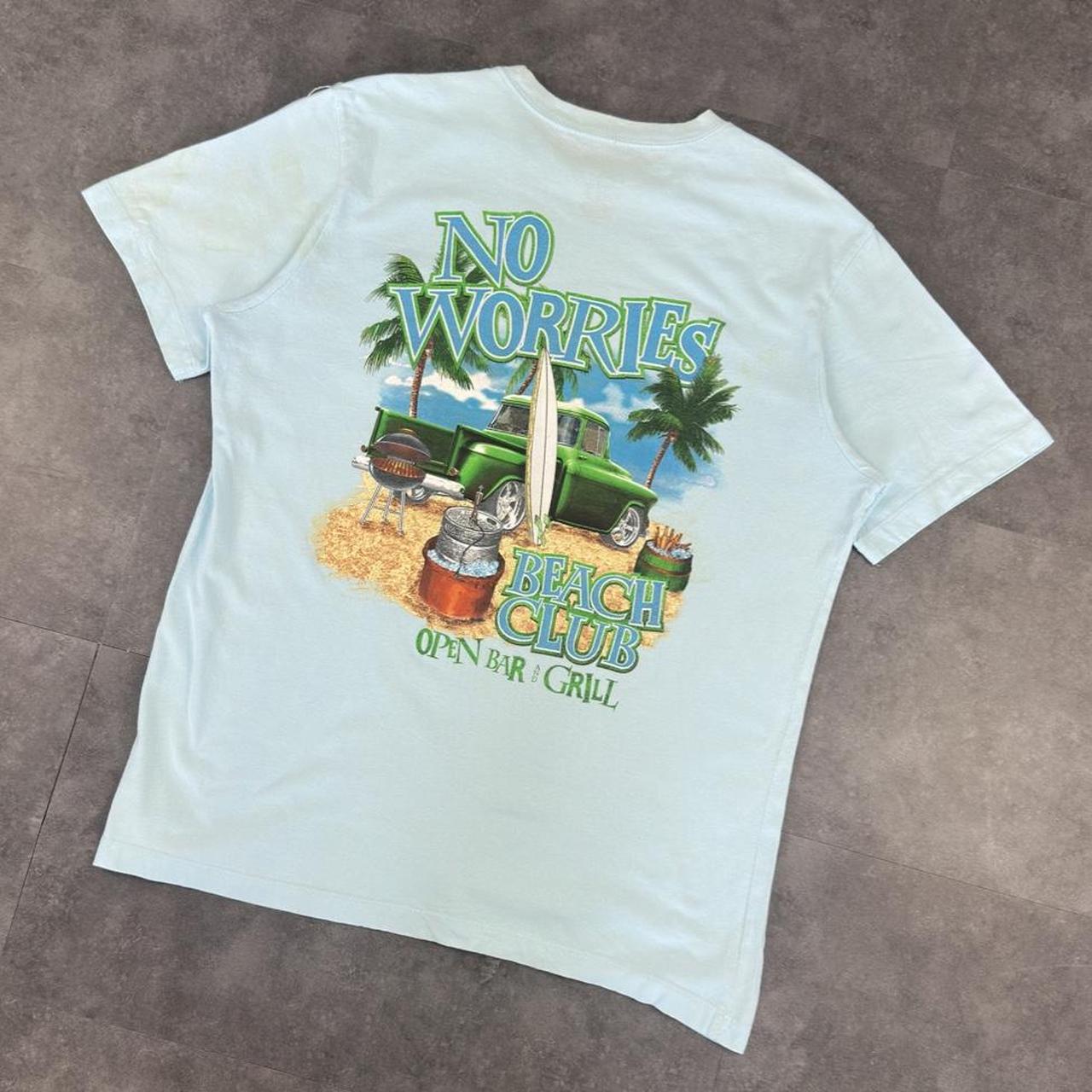 No Worries Beach Club T 2000s Y2K logo print design