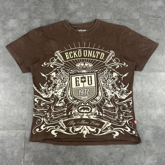 Ecko Unltd 90s Y2K Embroidered crest print graphic logo shirt