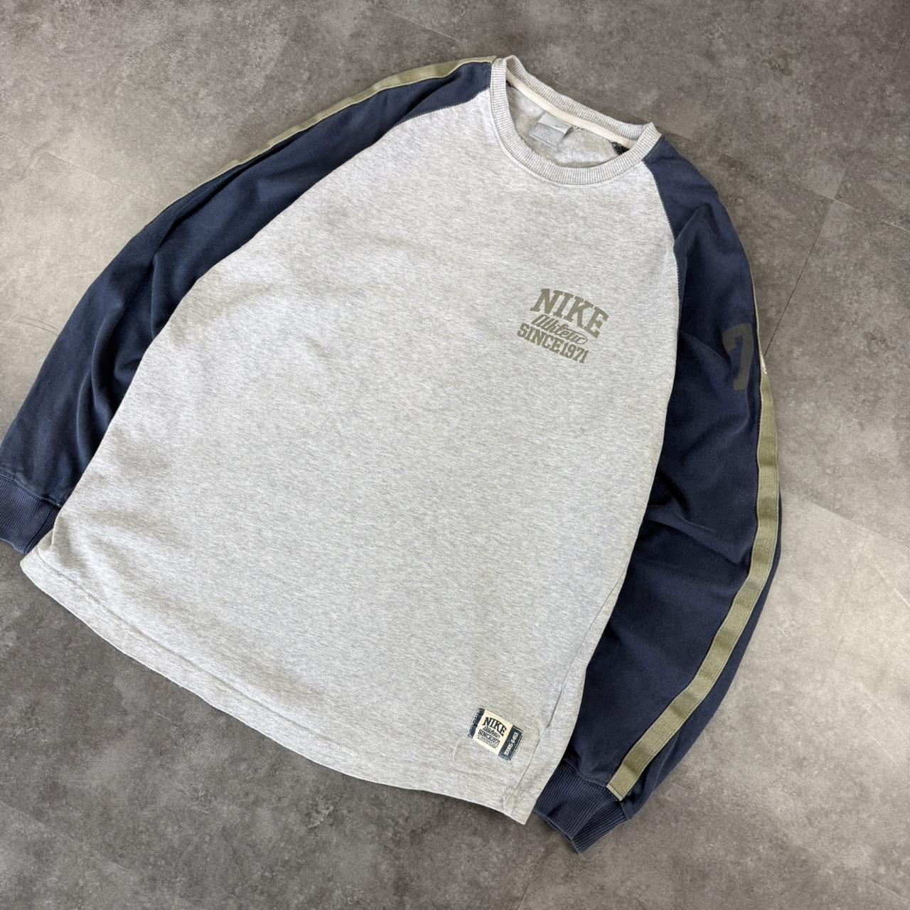 Nike vintage 2000s grey and navy sportswear print and embroidered sweatshirt