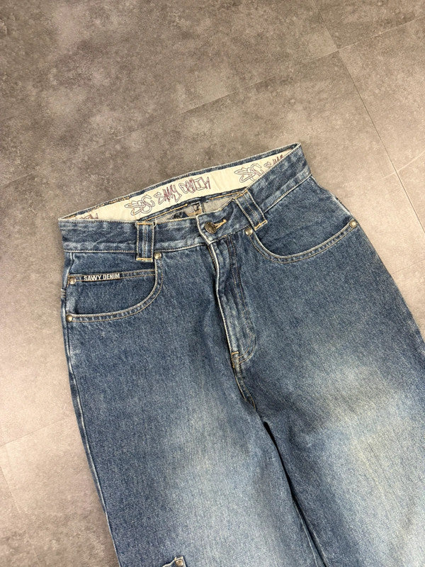 Savvy Denim 2000s Hiphop Graffiti Print Workwear Jorts cargo style Denim Shorts