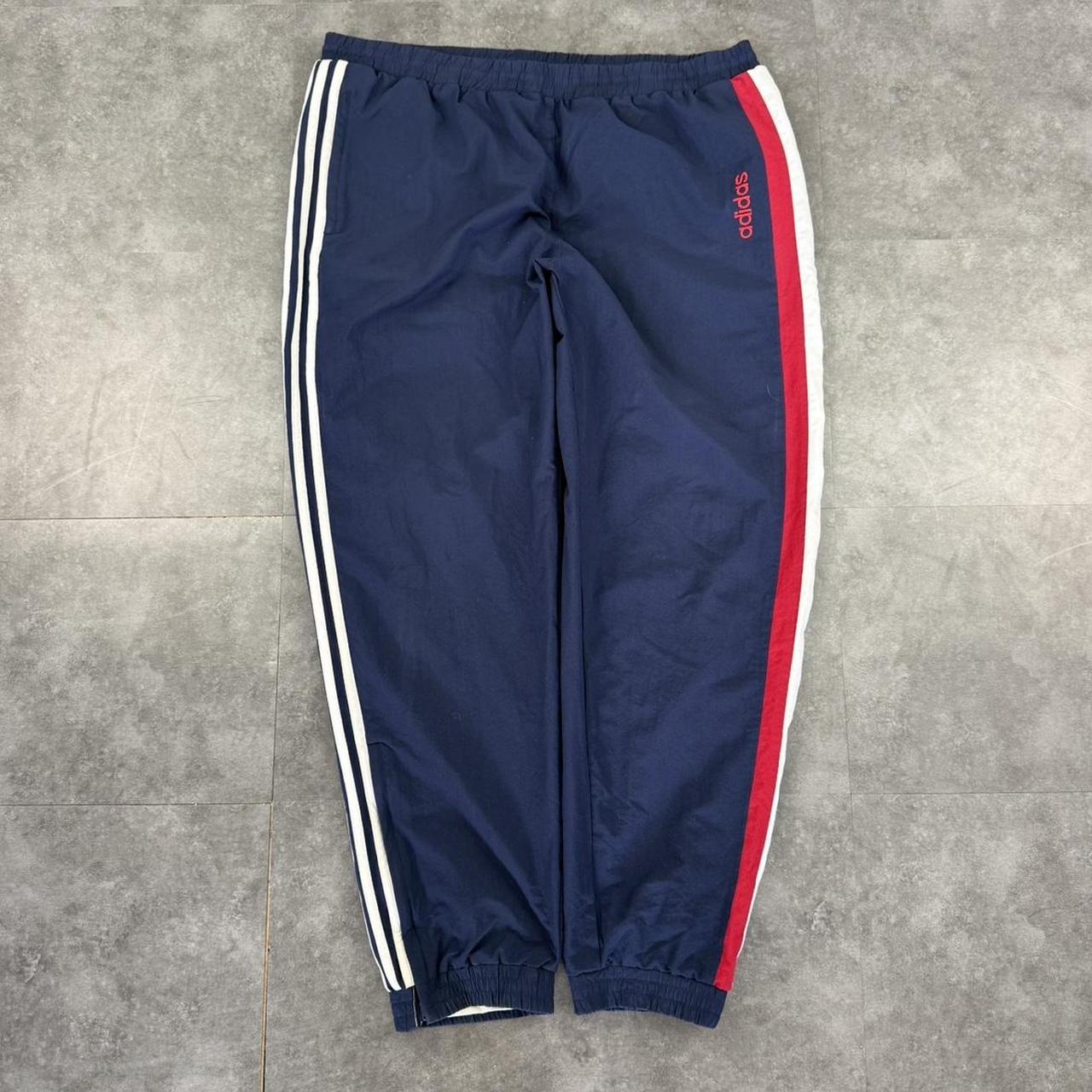 Adidas blue and red 2000s baggy vintage sportswear adjustable track pants