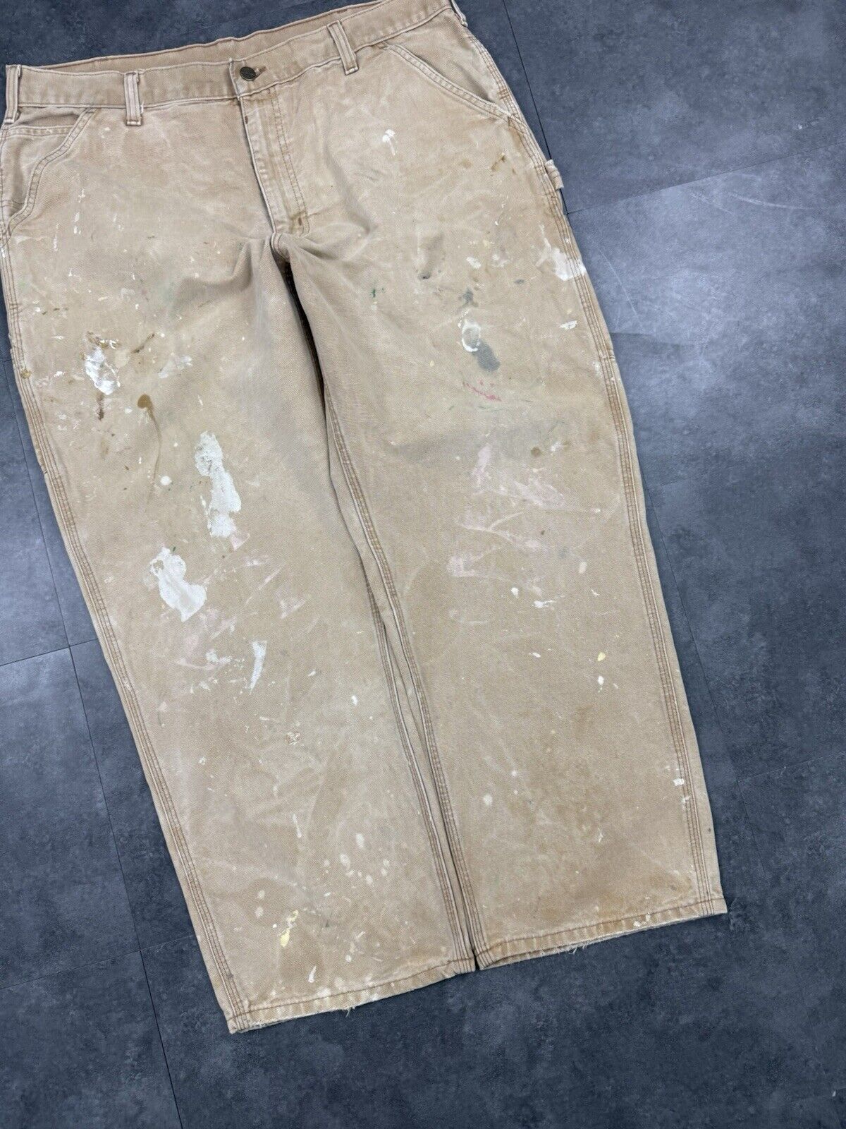 Vintage Carhartt Tan Brown Heavy Carpenter Baggy Trousers 38x30