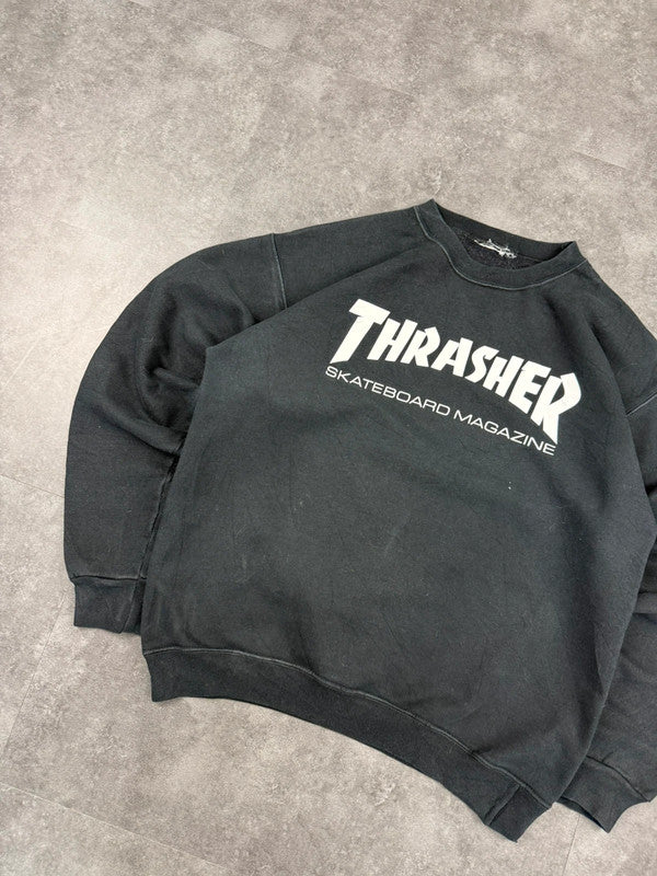 Thrasher 2000s Graphic Print Grunge Skateboarding Spellout Sweatshirt Black