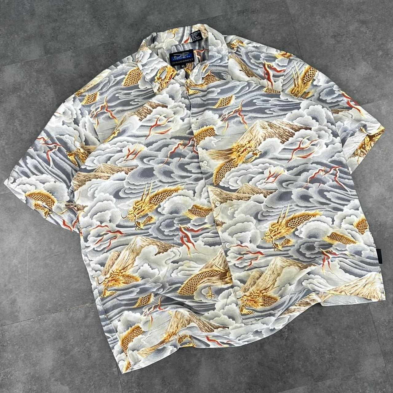 Dragonfly 2000s vintage 90s Y2K lightweight Summer racing button down bowling Shirt