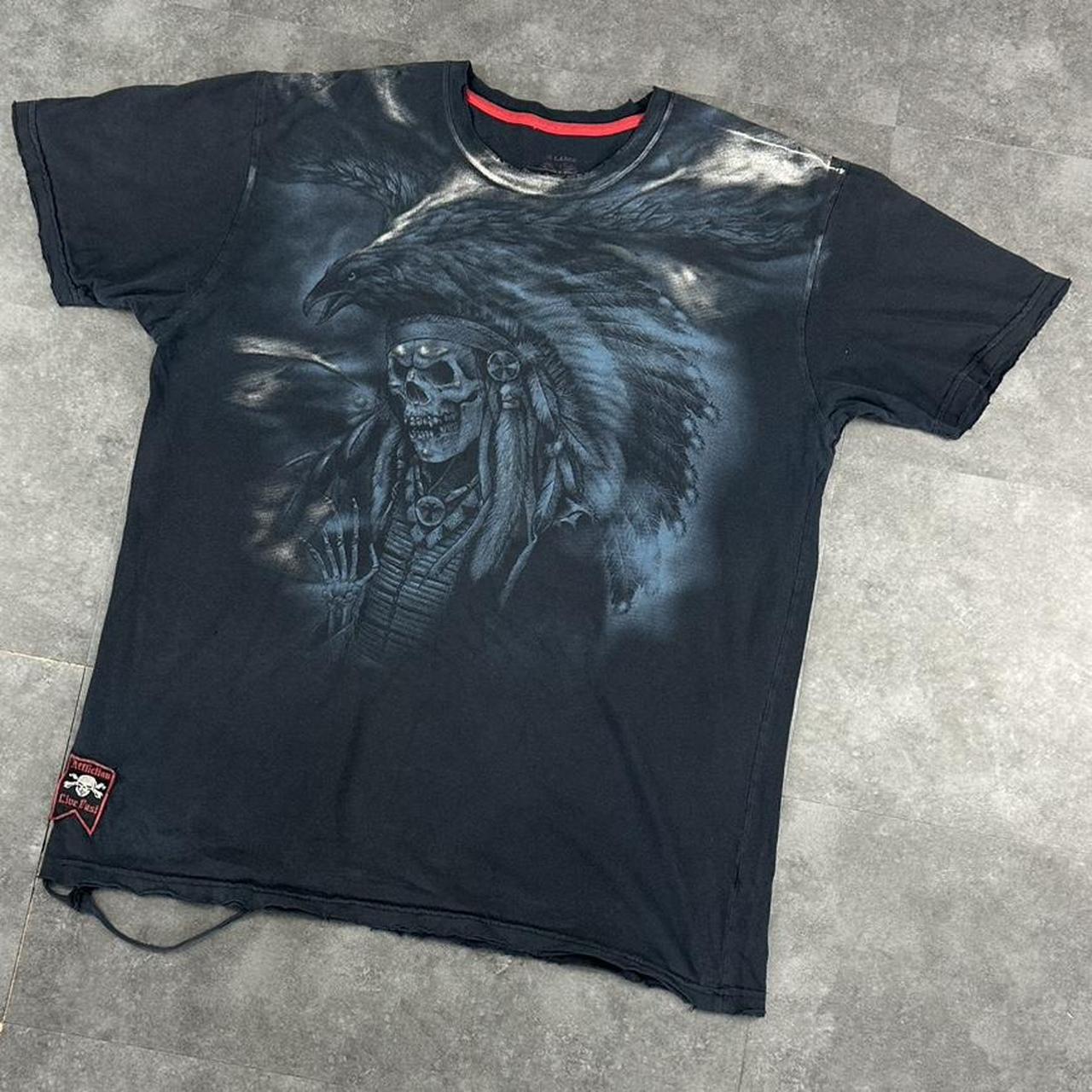 Affliction 2000s tribal Skull and Eagle print graphic logo T shirt