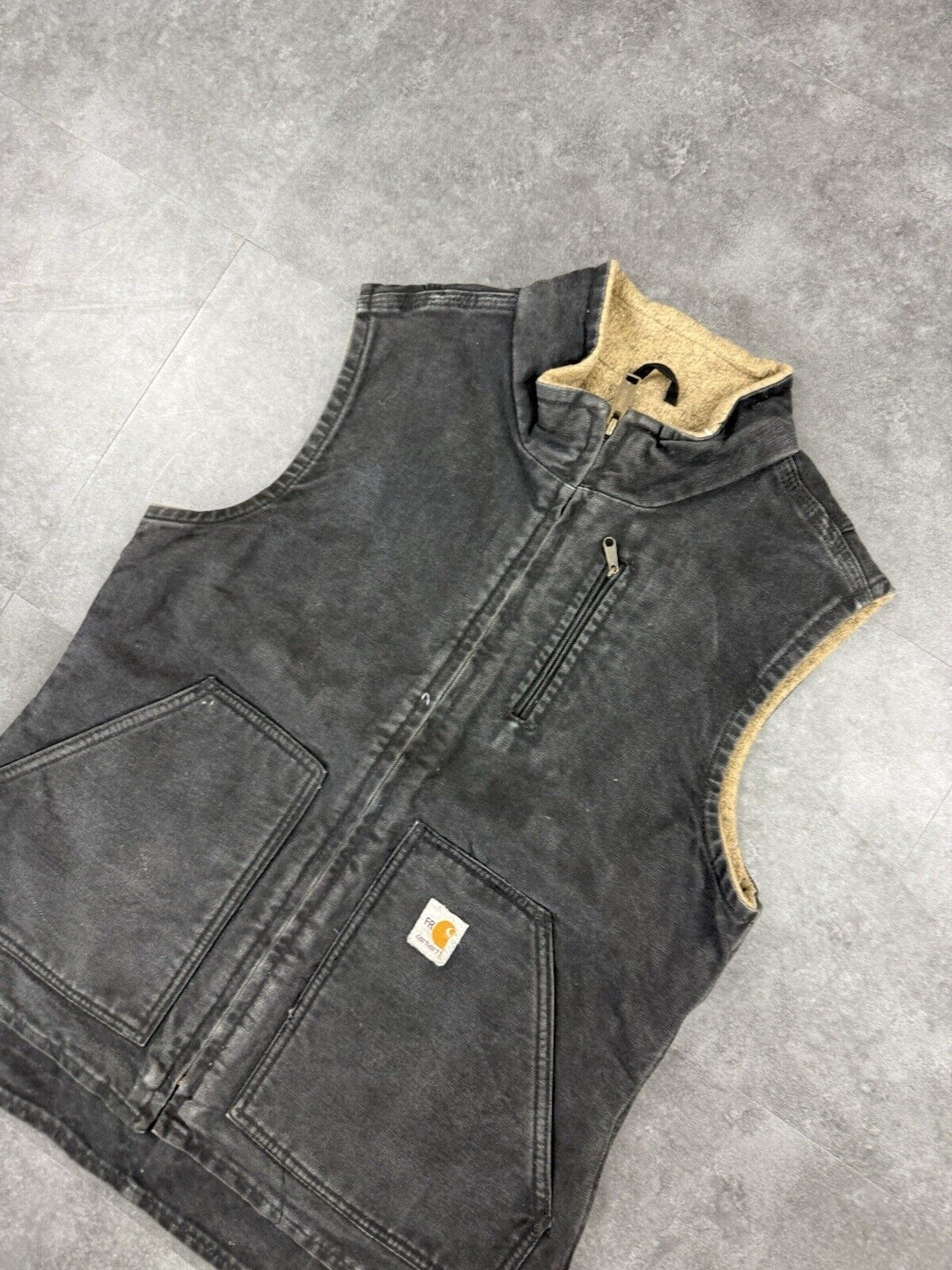 Carhartt Gilet Vest Black Fleece Sherpa Lined Chore Workwear Womens Jacket S