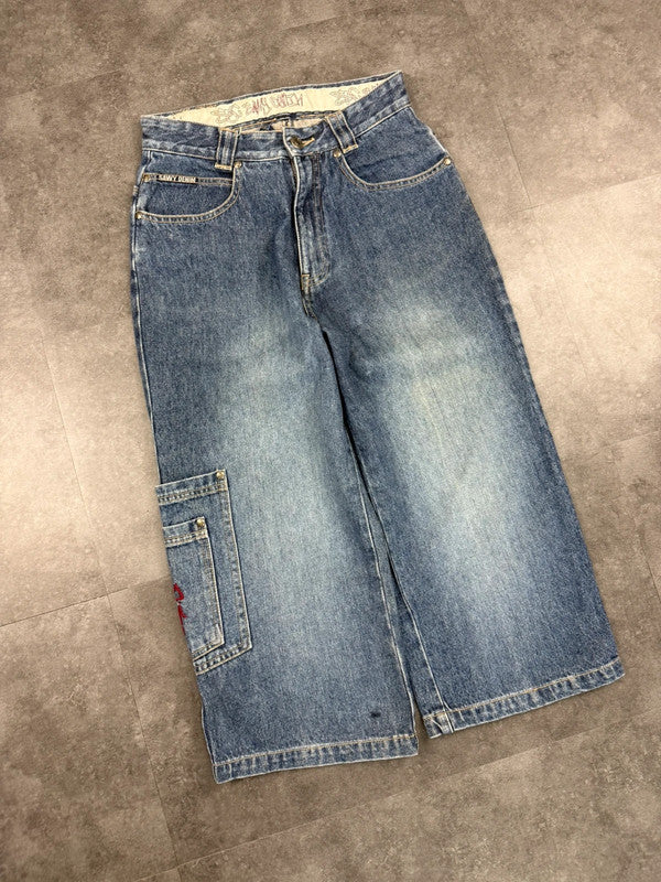 Savvy Denim 2000s Hiphop Graffiti Print Workwear Jorts cargo style Denim Shorts