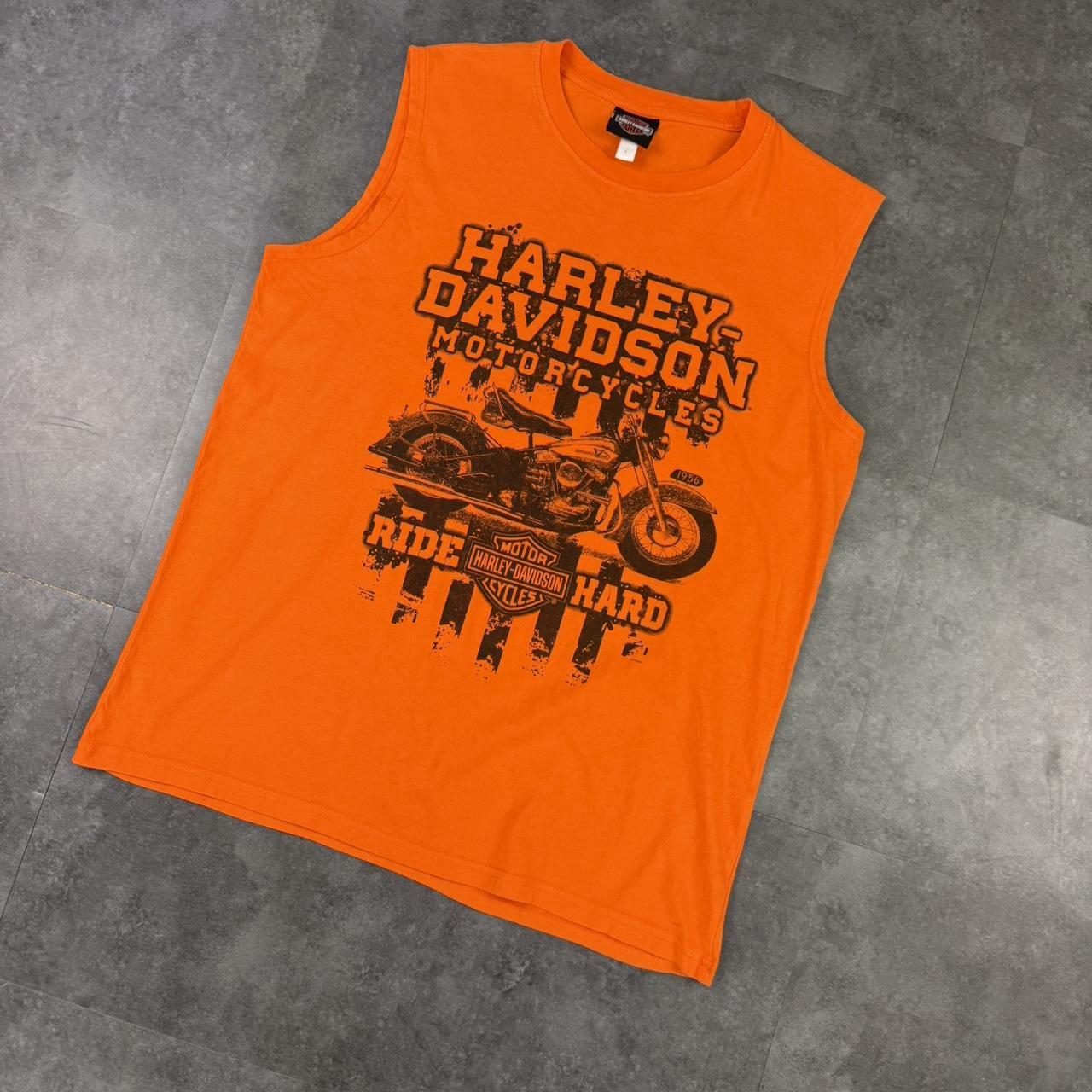Harley Davidson 2000s biker motorcycle logo Spellout graphic sleeveless vest T shirt