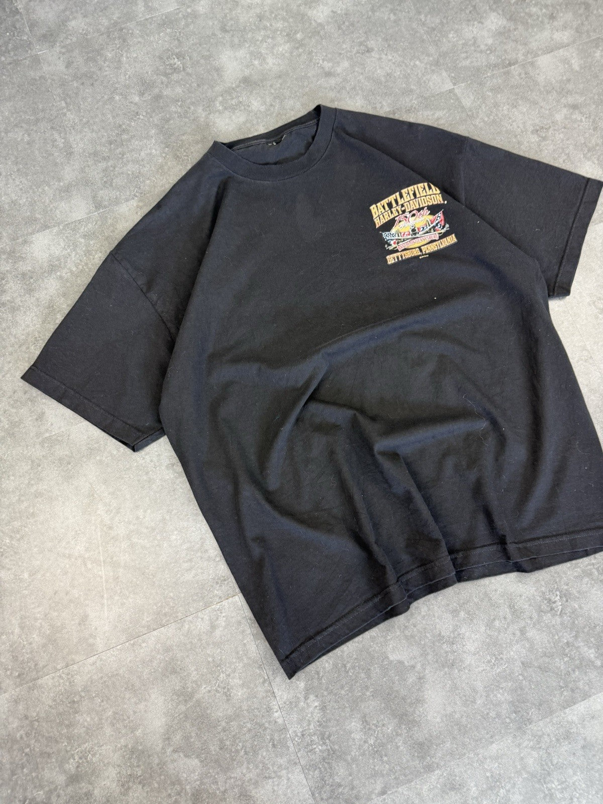 Harley Davidson Y2k Biker Grunge Spellout T-Shirt Battlefield Size XL