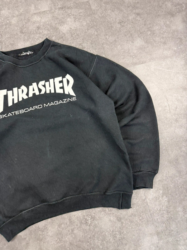 Thrasher 2000s Graphic Print Grunge Skateboarding Spellout Sweatshirt Black