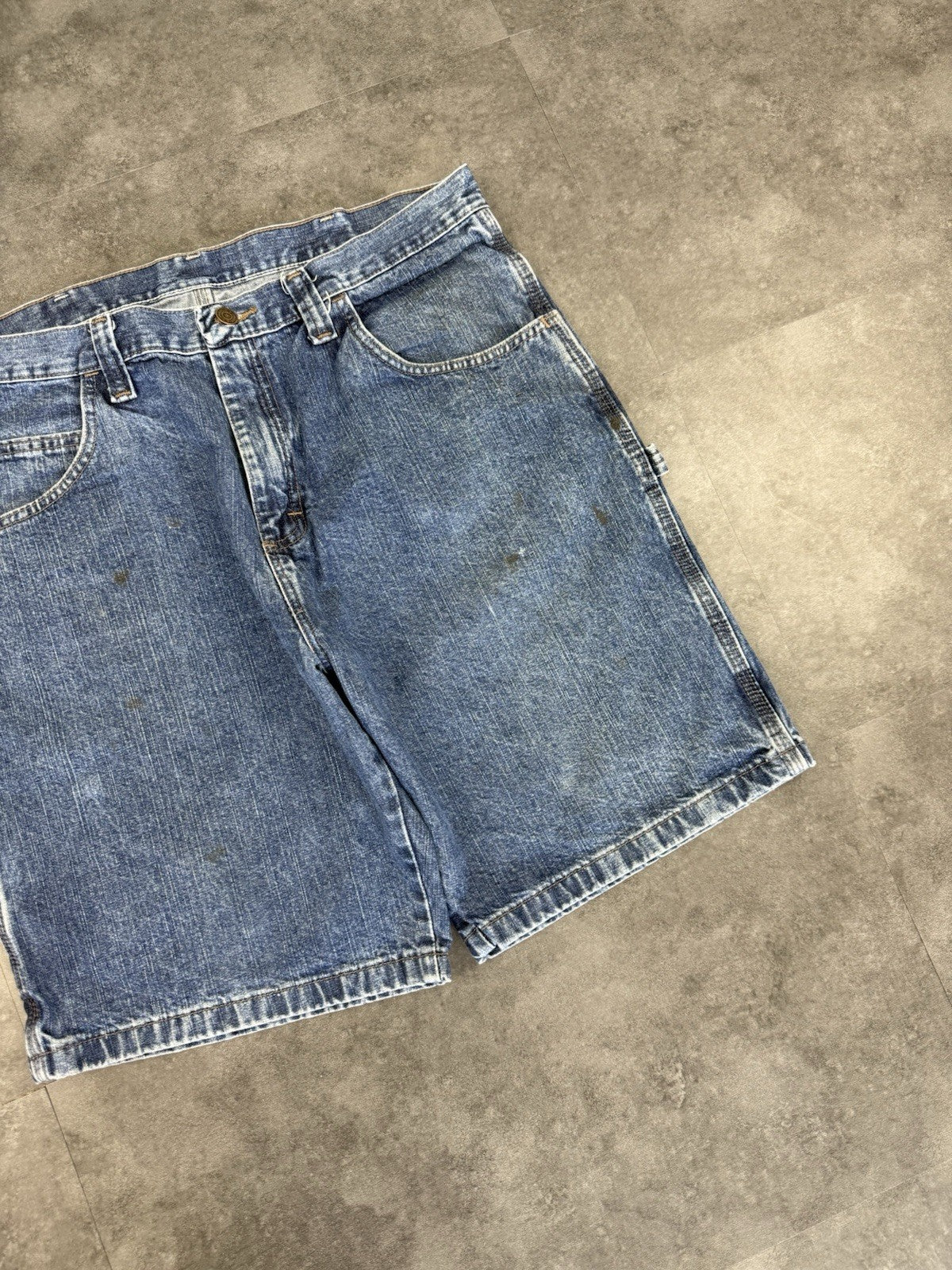Wrangler Dungaree Vintage Baggy Carpenter 90s Y2K Denim Jorts Shorts Workwear 36