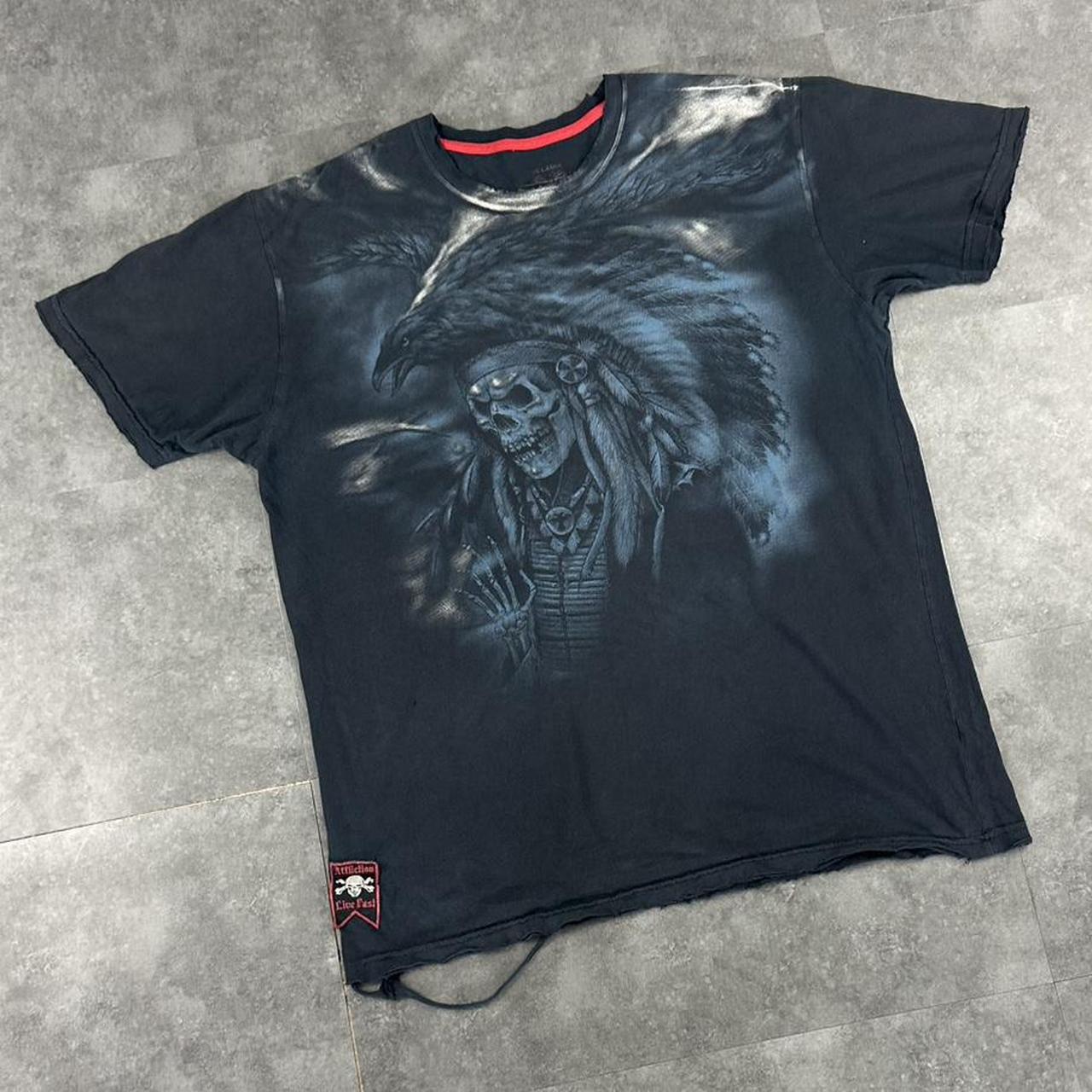 Affliction 2000s tribal Skull and Eagle print graphic logo T shirt