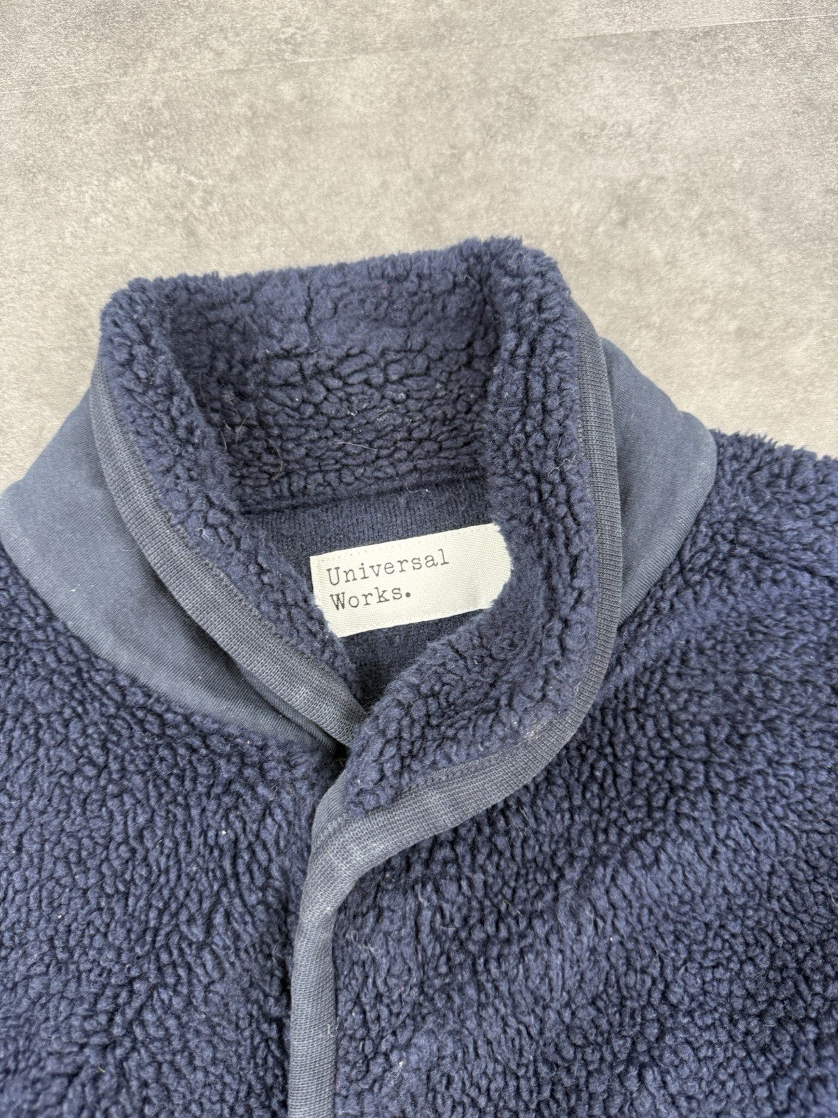 Universal Works Sherpa Fleece Button Cardigan Navy Blue Size L Women's