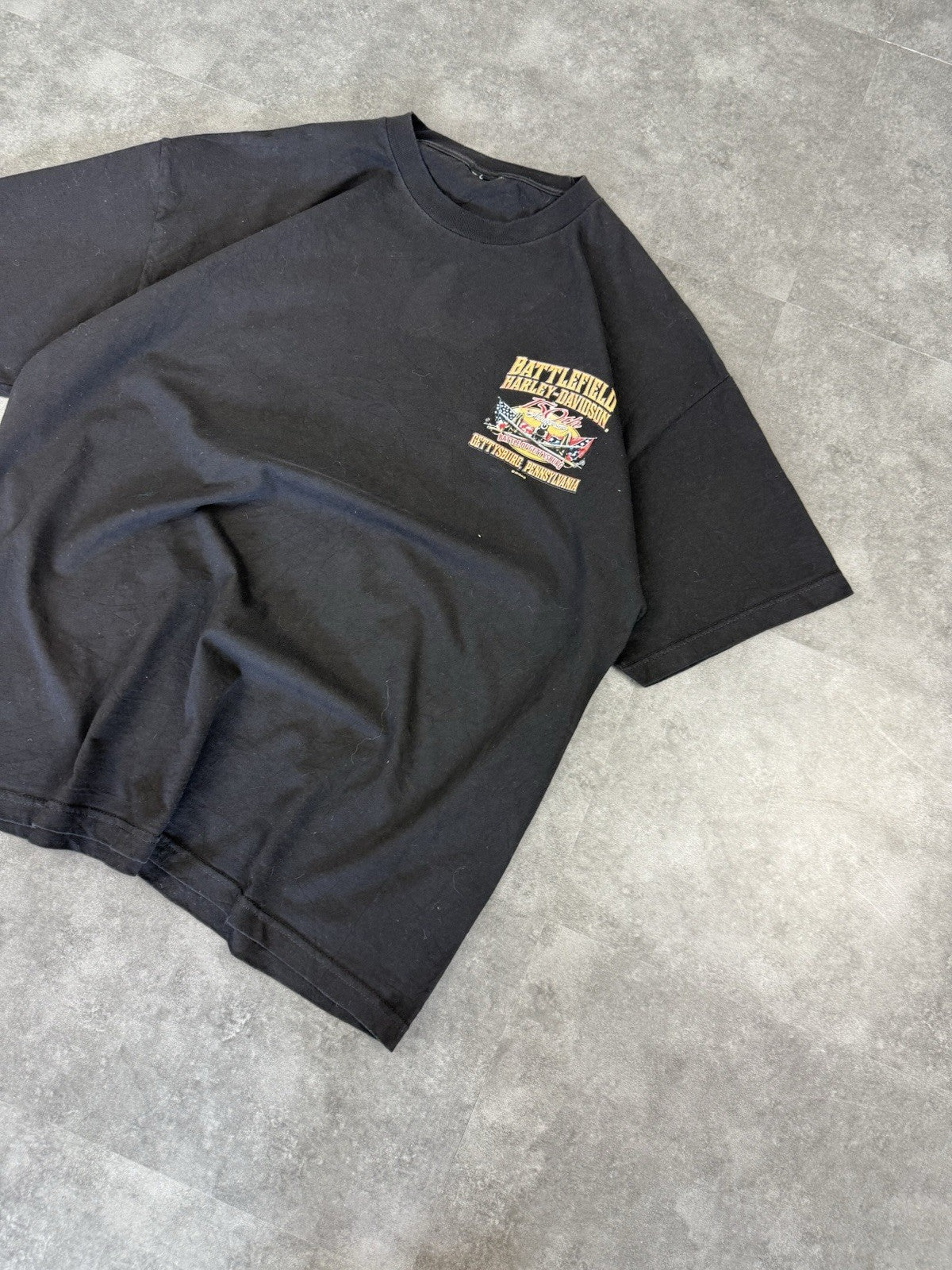 Harley Davidson Y2k Biker Grunge Spellout T-Shirt Battlefield Size XL