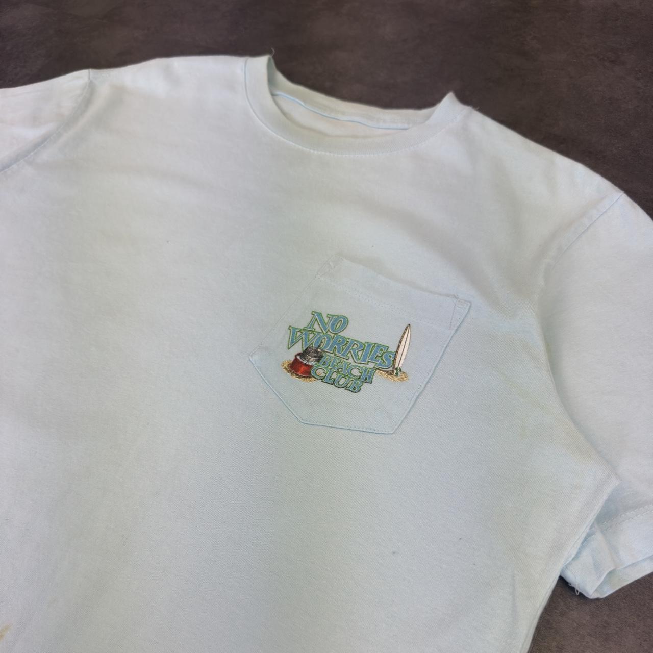 No Worries Beach Club T 2000s Y2K logo print design