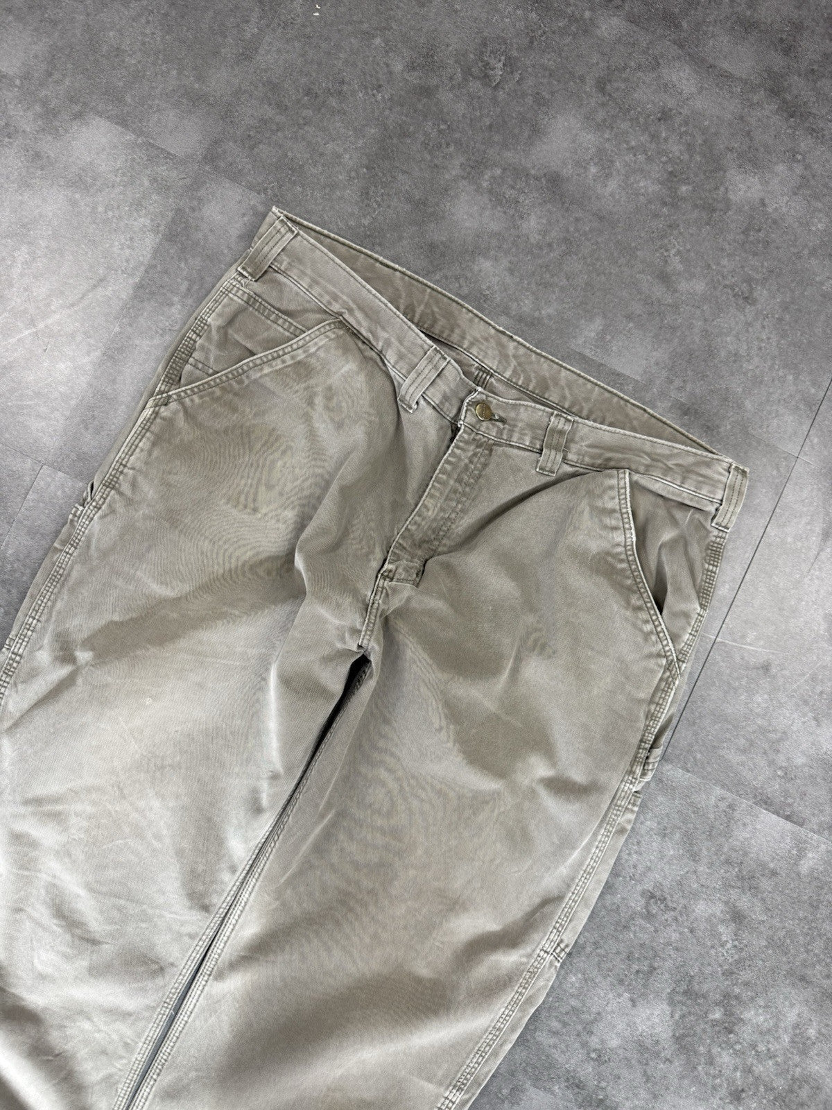 Carhartt Double Knee Cargo Pants Khaki Faded Vintage Workwear, Mens W38 L32