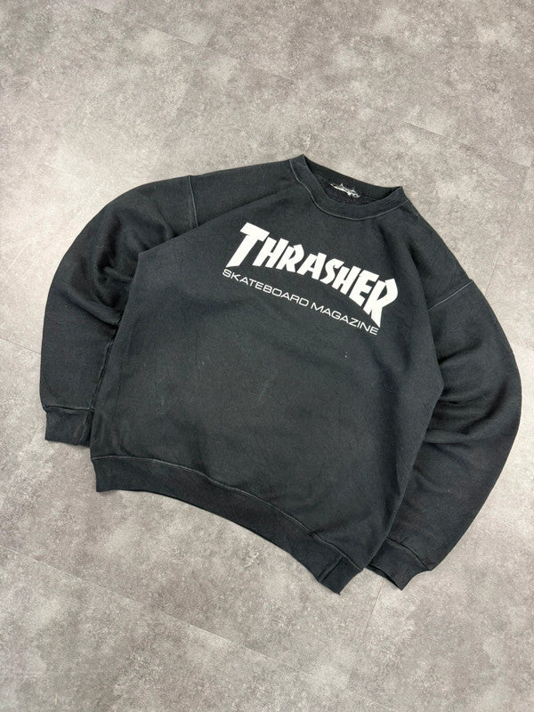 Thrasher 2000s Graphic Print Grunge Skateboarding Spellout Sweatshirt Black