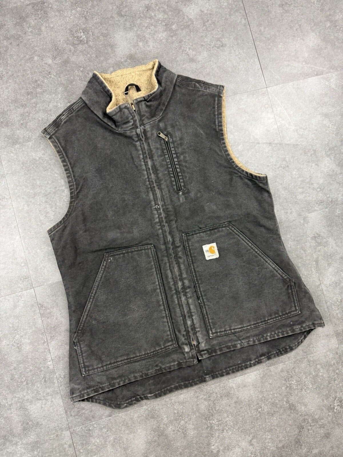 Carhartt Gilet Vest Black Fleece Sherpa Lined Chore Workwear Womens Jacket S