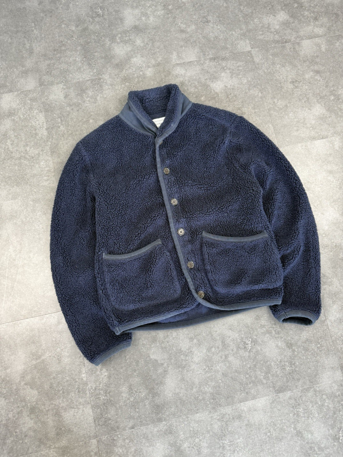 Universal Works Sherpa Fleece Button Cardigan Navy Blue Size L Women's