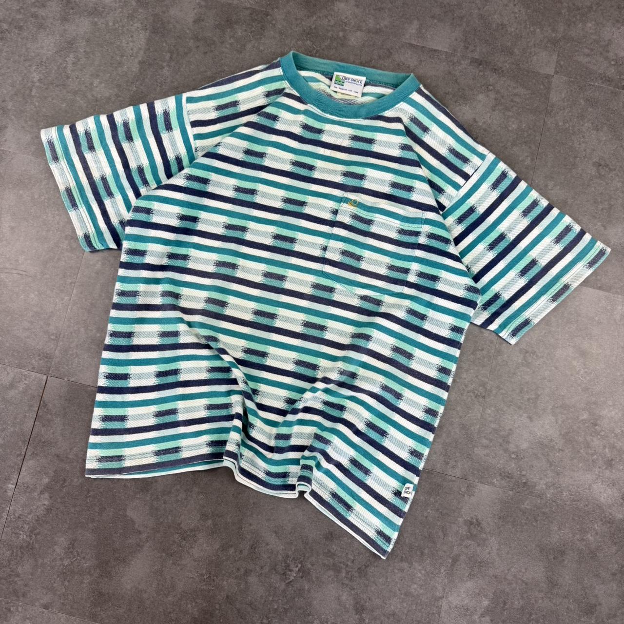 Off Shore Newport Beach surf 90s embroidered Logo stripe T shirt