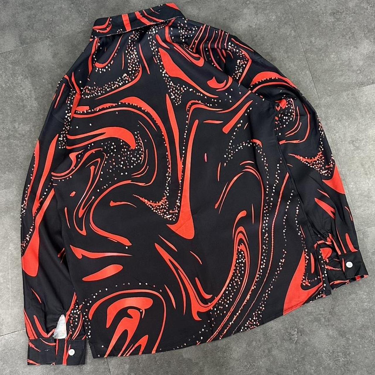 Red and Black 2000s vintage 90s Y2K lightweight Summer racing button down bowling Shirt