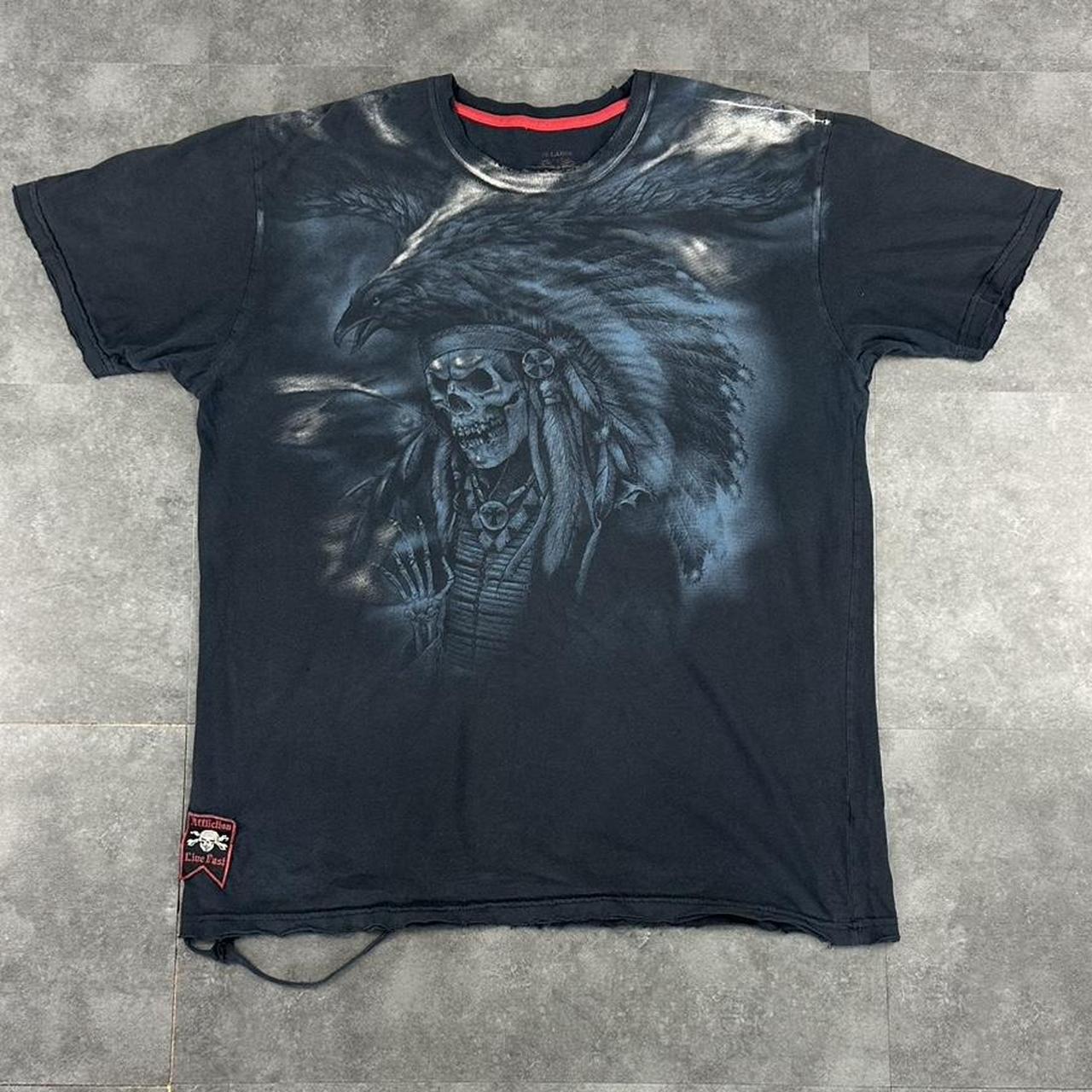 Affliction 2000s tribal Skull and Eagle print graphic logo T shirt