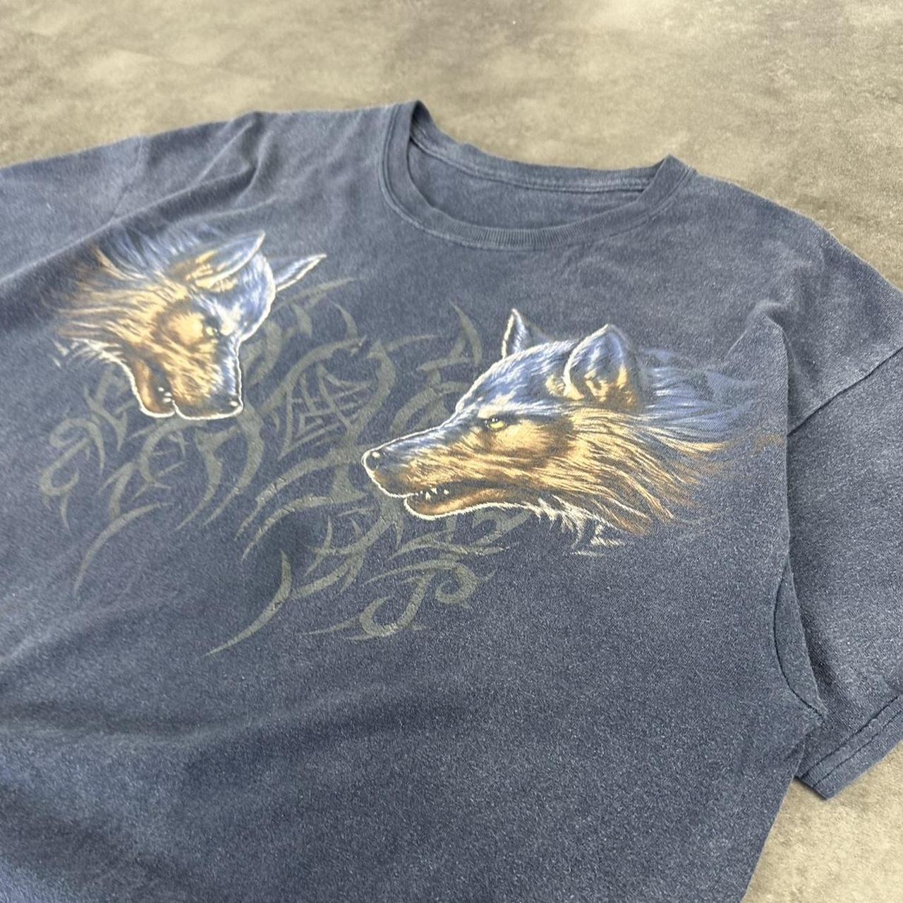 Wolf 2000s Tribal Wolf print graphic logo T shirt
