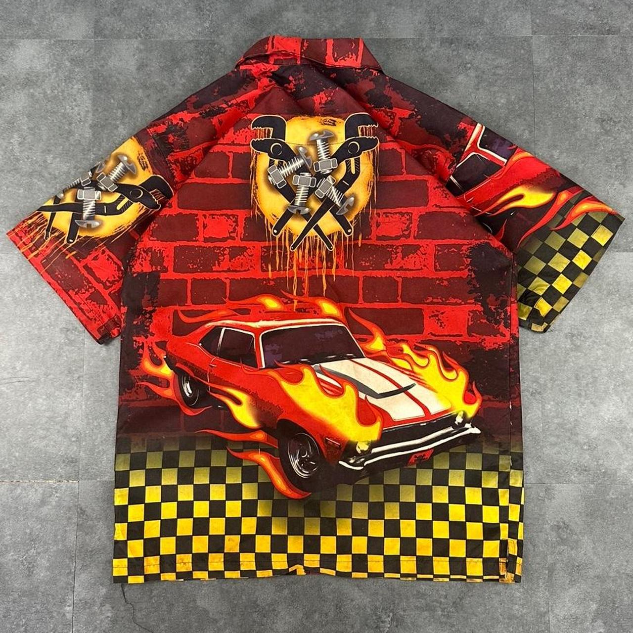 No Boundaries 2000s vintage 90s Y2K lightweight Summer racing button down bowling Shirt