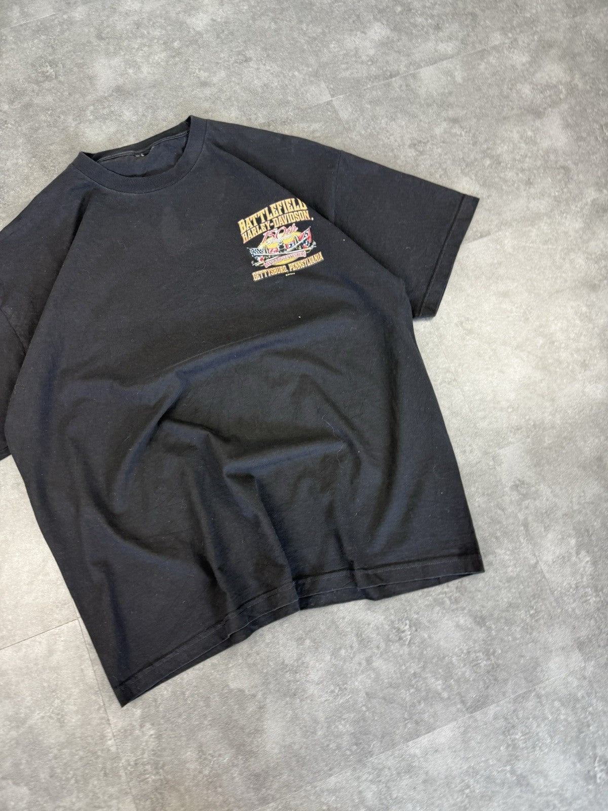 Harley Davidson Y2k Biker Grunge Spellout T-Shirt Battlefield Size XL