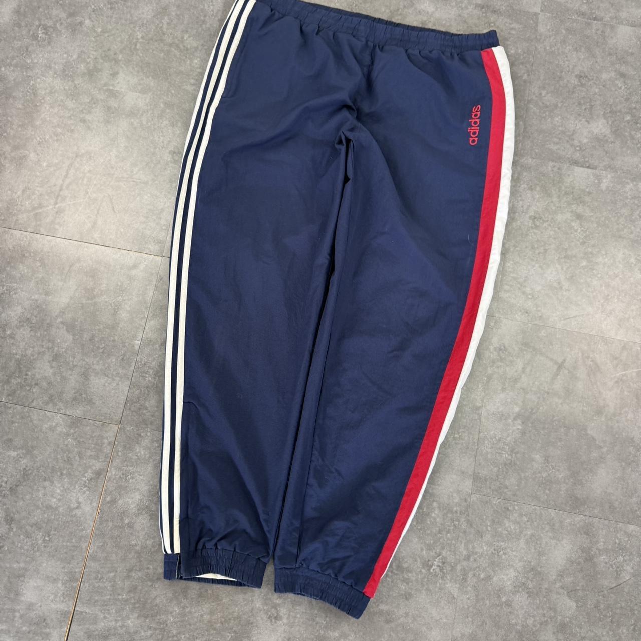 Adidas blue and red 2000s baggy vintage sportswear adjustable track pants