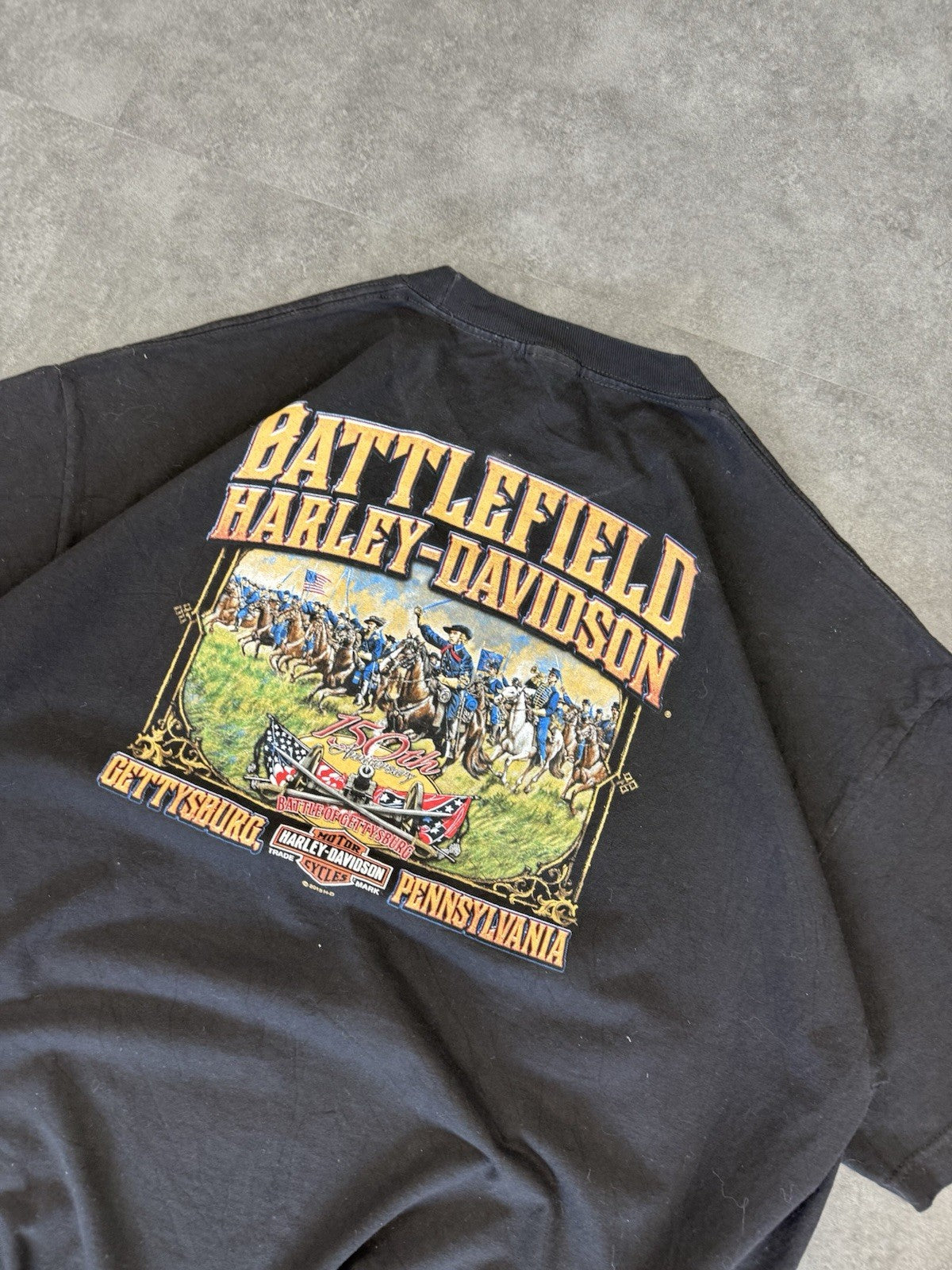 Harley Davidson Y2k Biker Grunge Spellout T-Shirt Battlefield Size XL