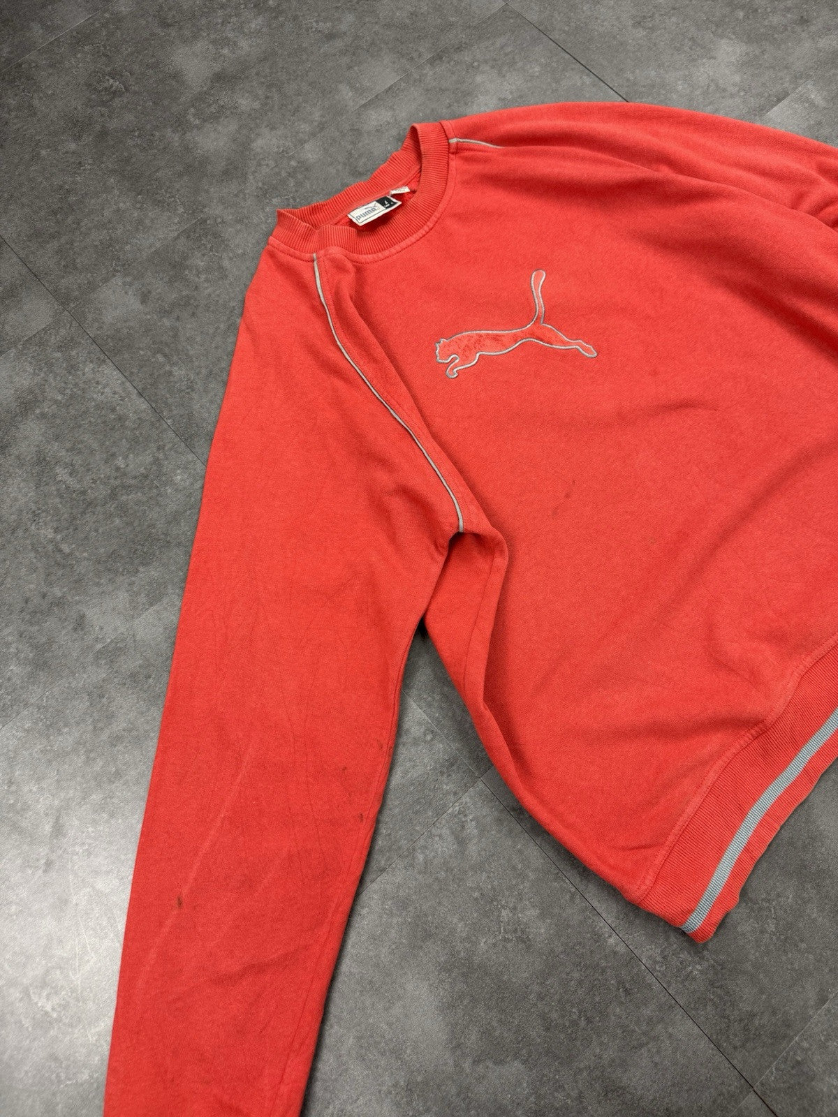 Vintage Puma Y2k Spellout Embroidered Sweatshirt Red Big Logo Mens L