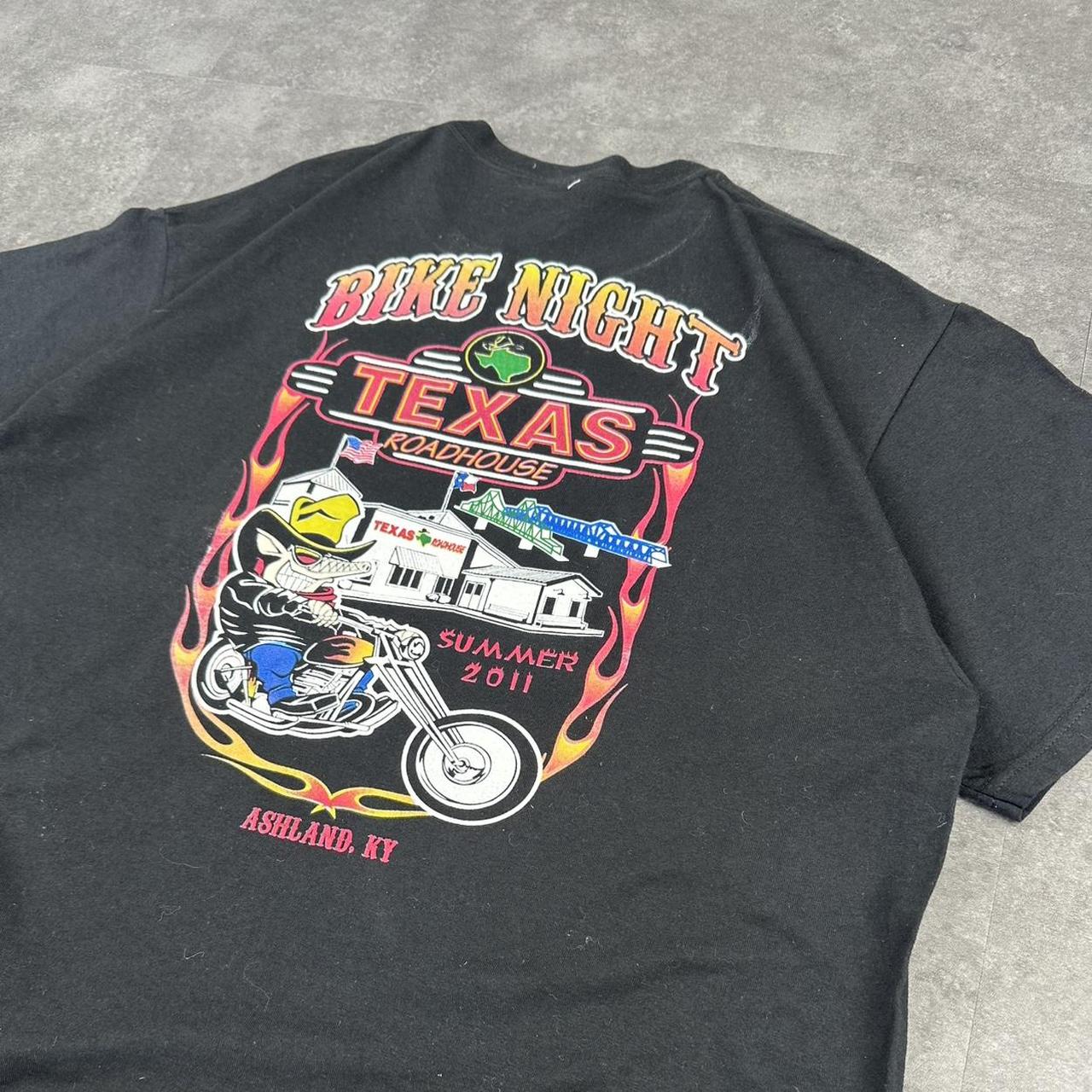 Texas Roadhouse Jerzees 2000s biker motorcycle USA Spellout graphic T shirt