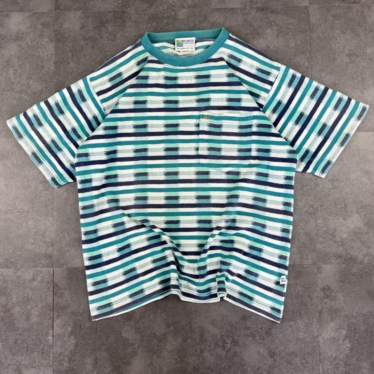 Off Shore Newport Beach surf 90s embroidered Logo stripe T shirt