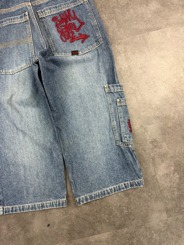 Savvy Denim 2000s Hiphop Graffiti Print Workwear Jorts cargo style Denim Shorts