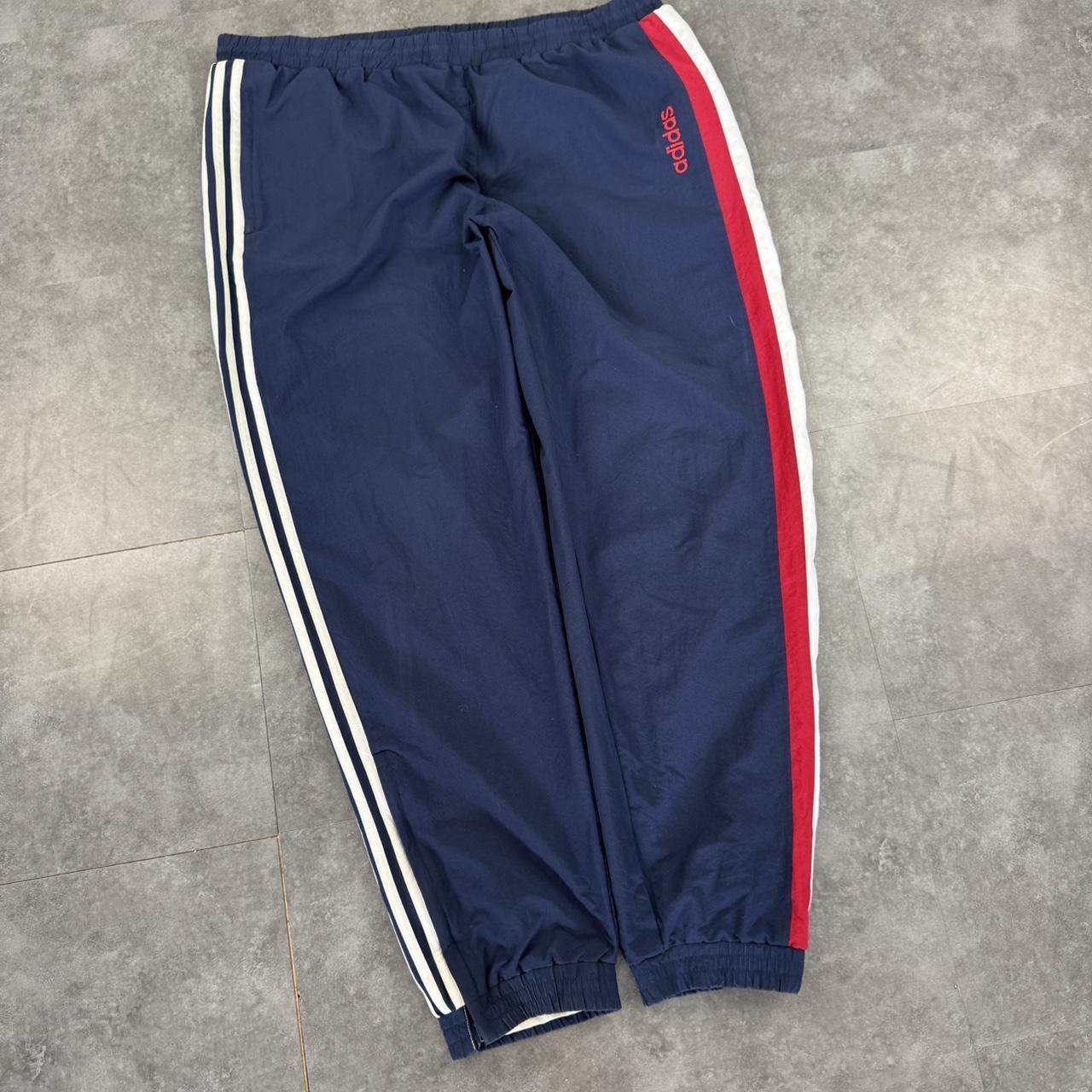Adidas blue and red 2000s baggy vintage sportswear adjustable track pants