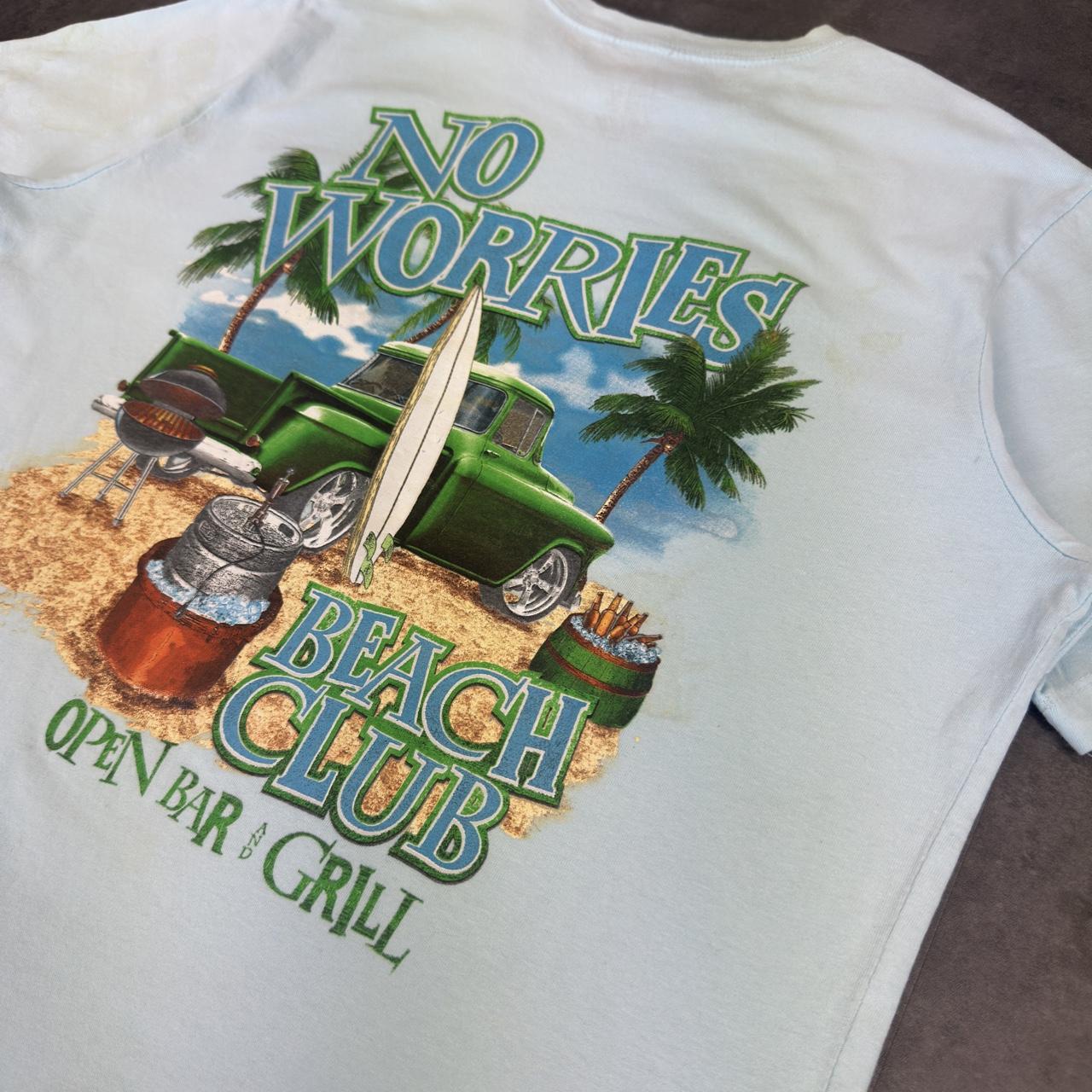 No Worries Beach Club T 2000s Y2K logo print design