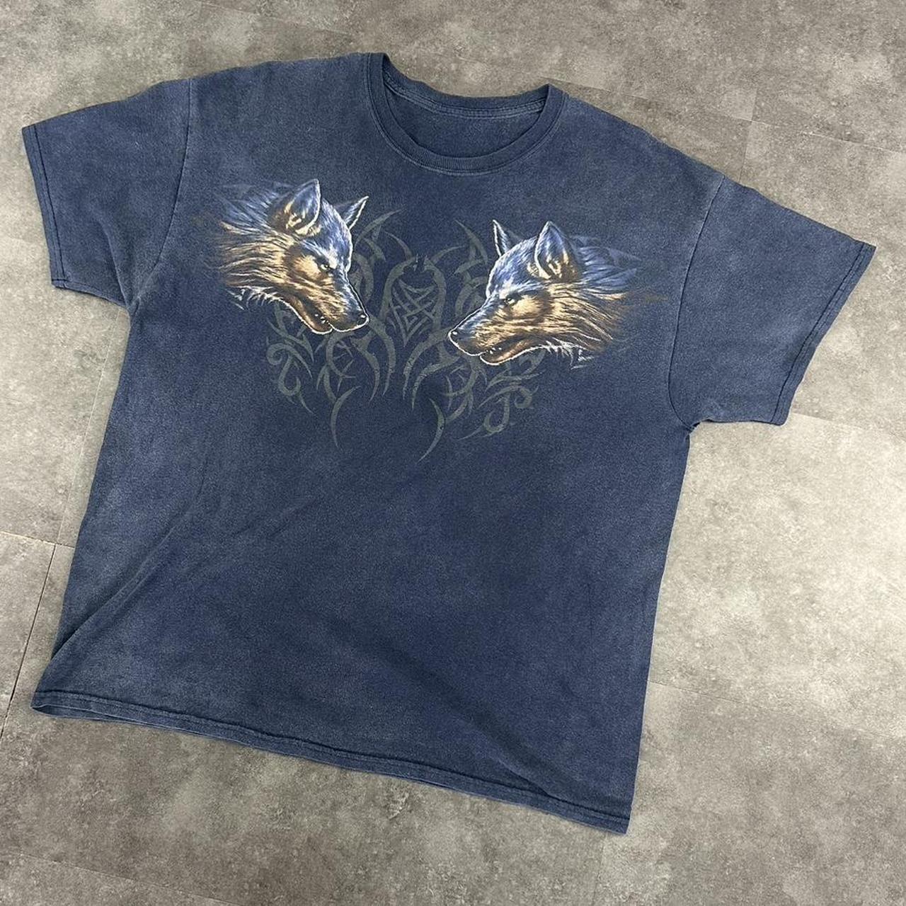 Wolf 2000s Tribal Wolf print graphic logo T shirt