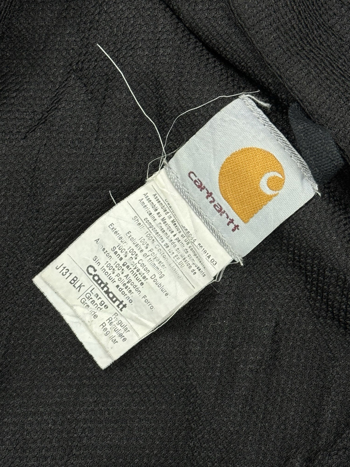 Vintage Carhartt 90s J131 BLK Distressed Hoodie Detroit Jacket Mesh Padded Sz L