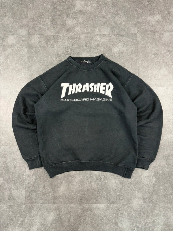 Thrasher 2000s Graphic Print Grunge Skateboarding Spellout Sweatshirt Black
