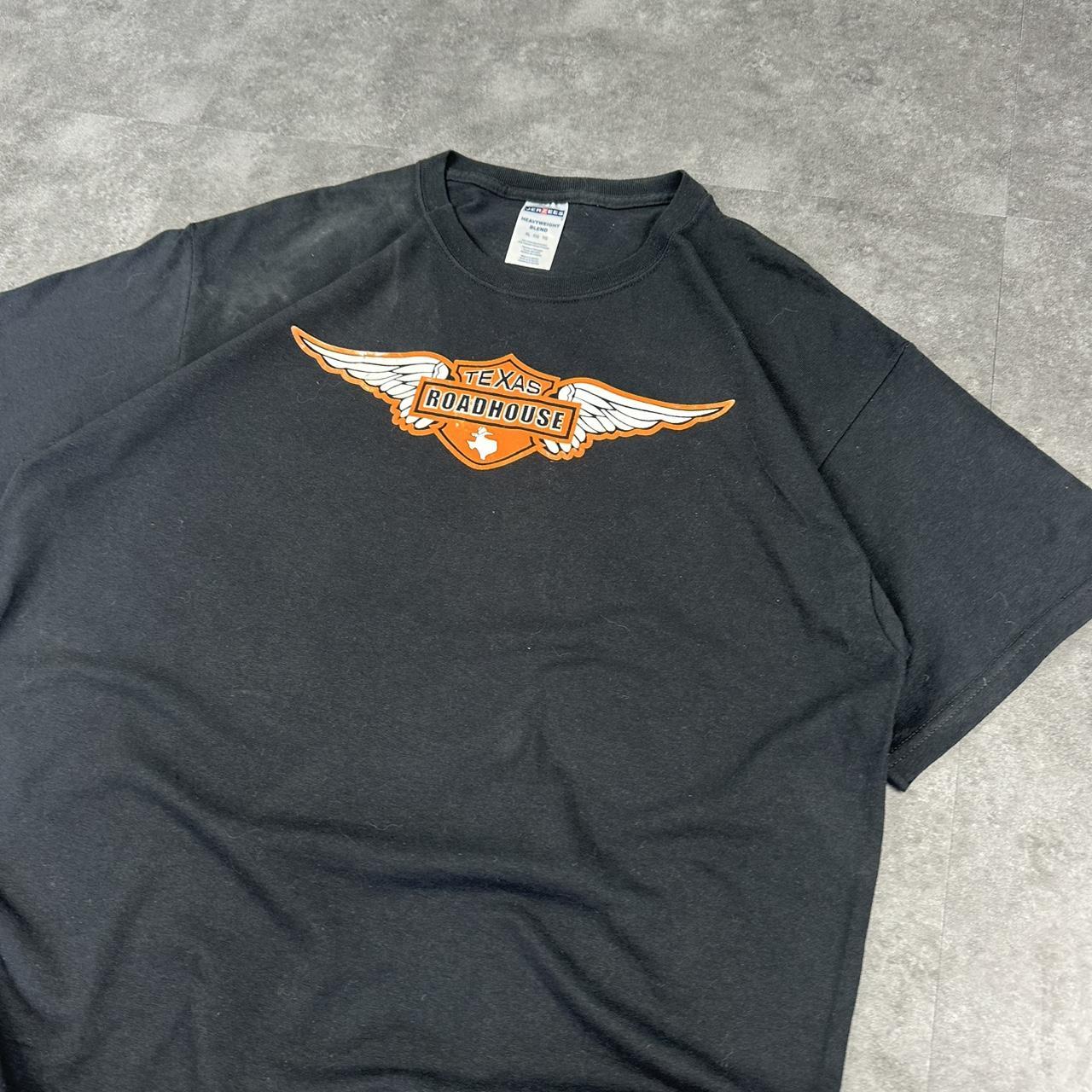 Texas Roadhouse Jerzees 2000s biker motorcycle USA Spellout graphic T shirt