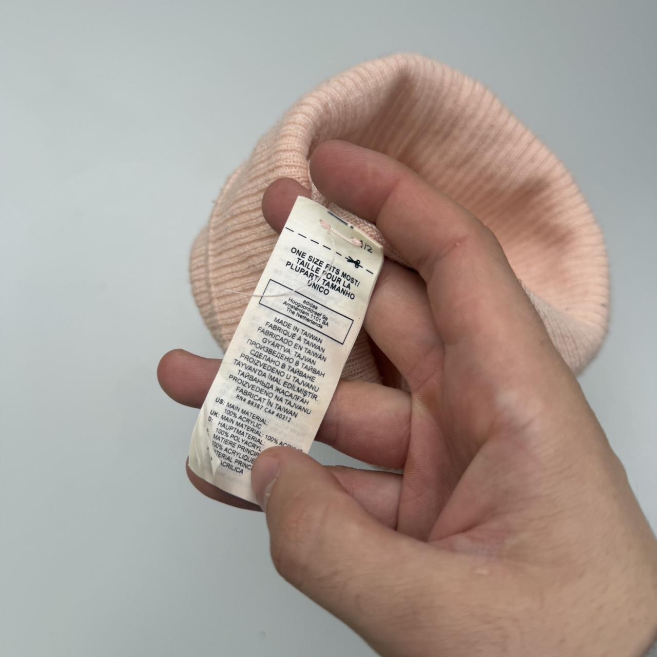 Adidas 2000s vintage pink and white embroidered logo beanie hat