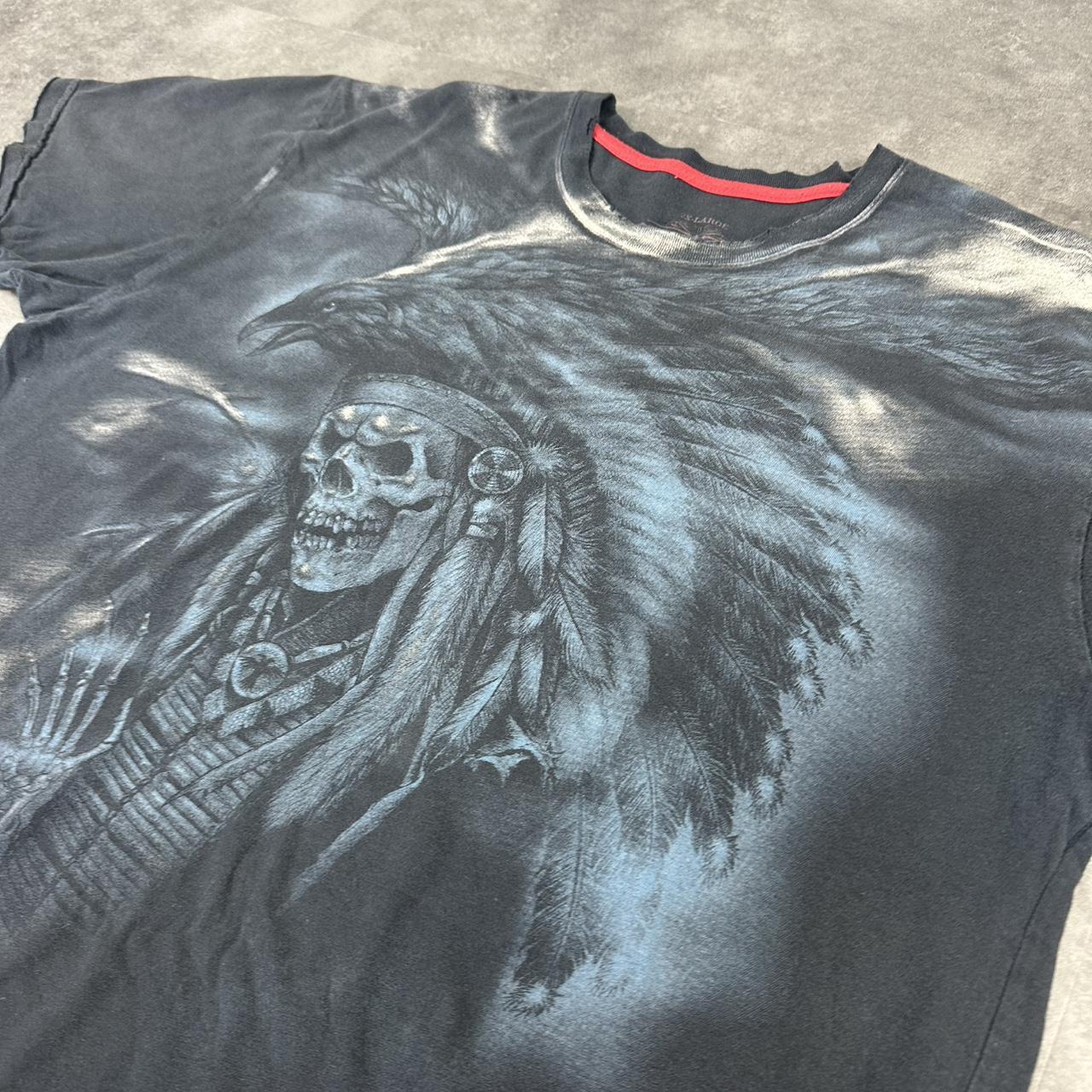 Affliction 2000s tribal Skull and Eagle print graphic logo T shirt