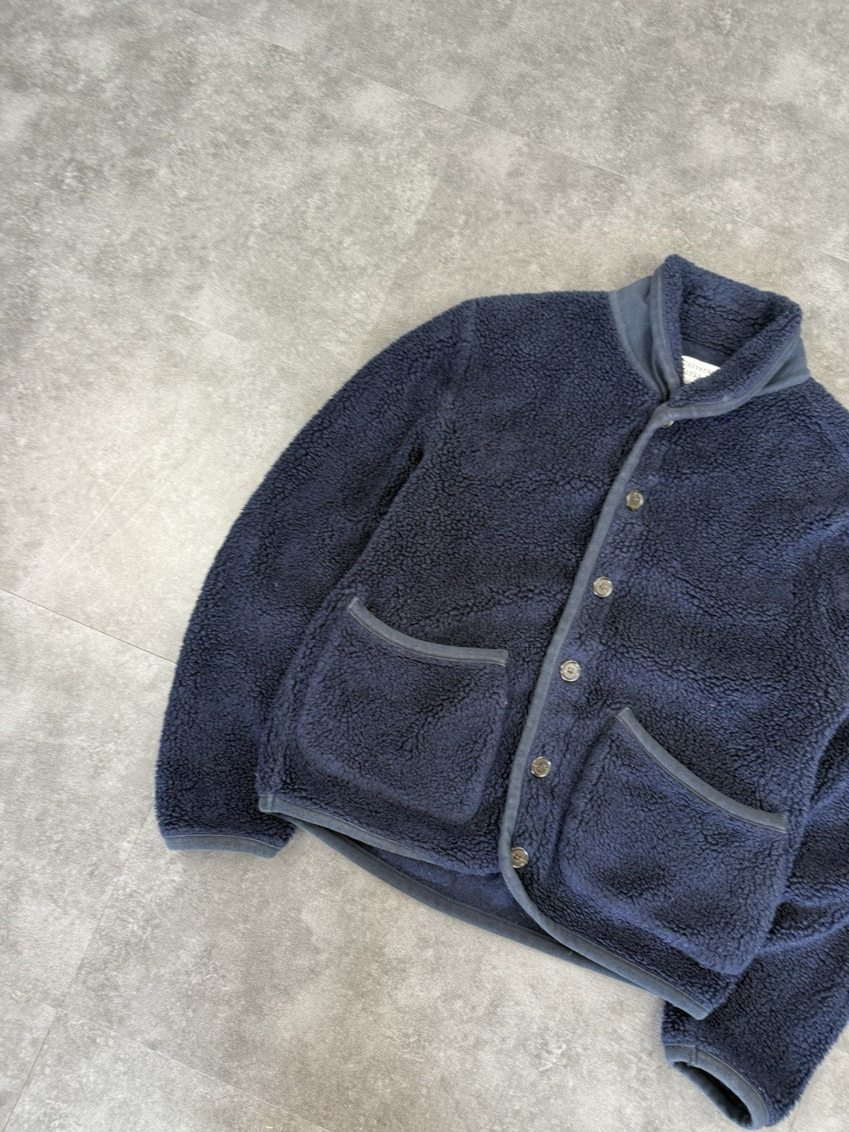 Universal Works Sherpa Fleece Button Cardigan Navy Blue Size L Women's