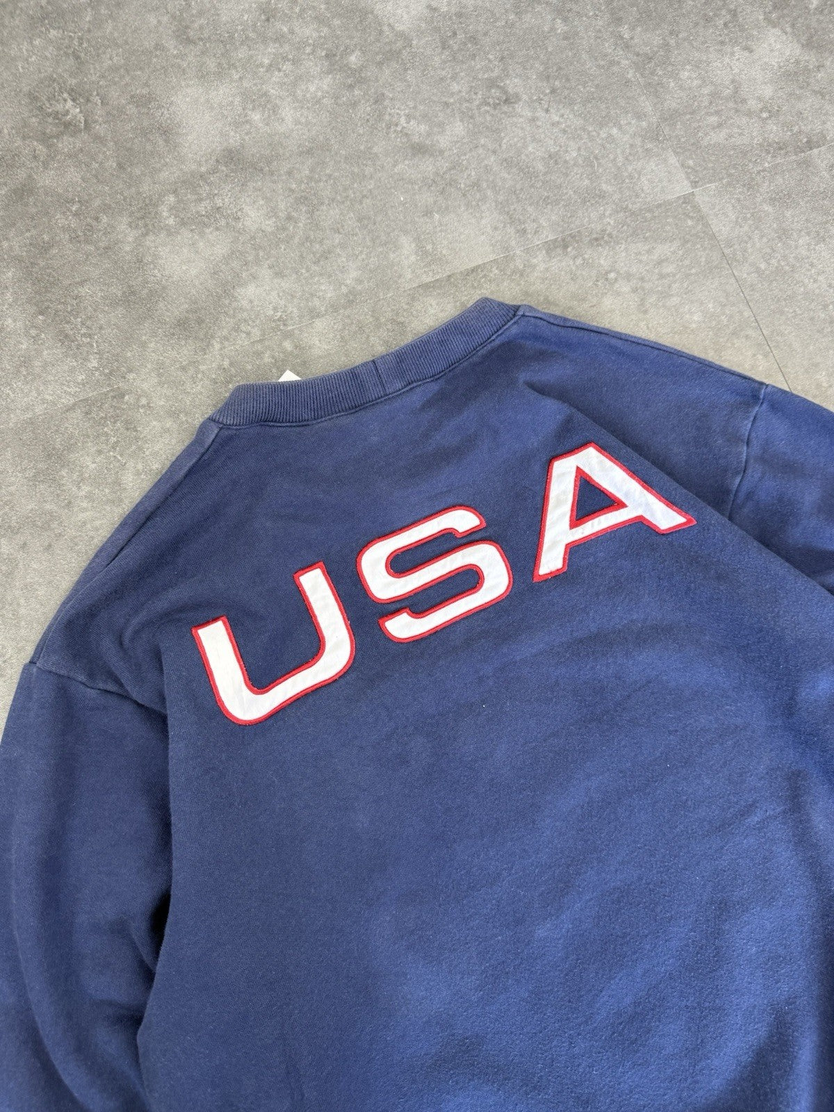 Vintage Nike USA Flag Sweatshirt Men's Medium White Tag Olympics Embroidered 90s