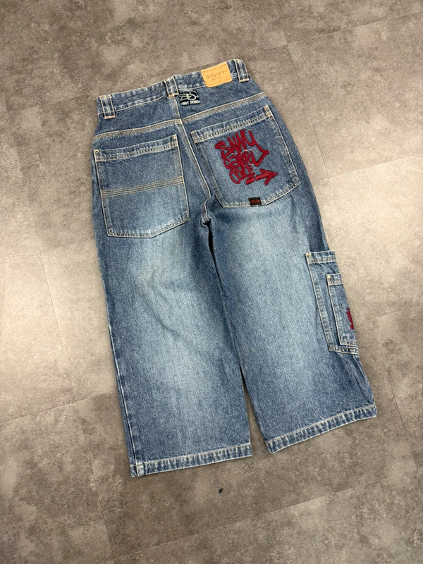 Savvy Denim 2000s Hiphop Graffiti Print Workwear Jorts cargo style Denim Shorts