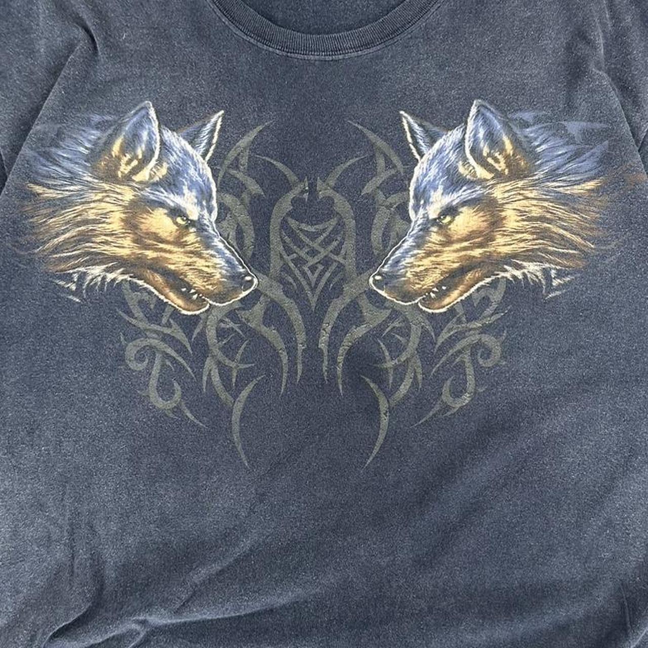 Wolf 2000s Tribal Wolf print graphic logo T shirt